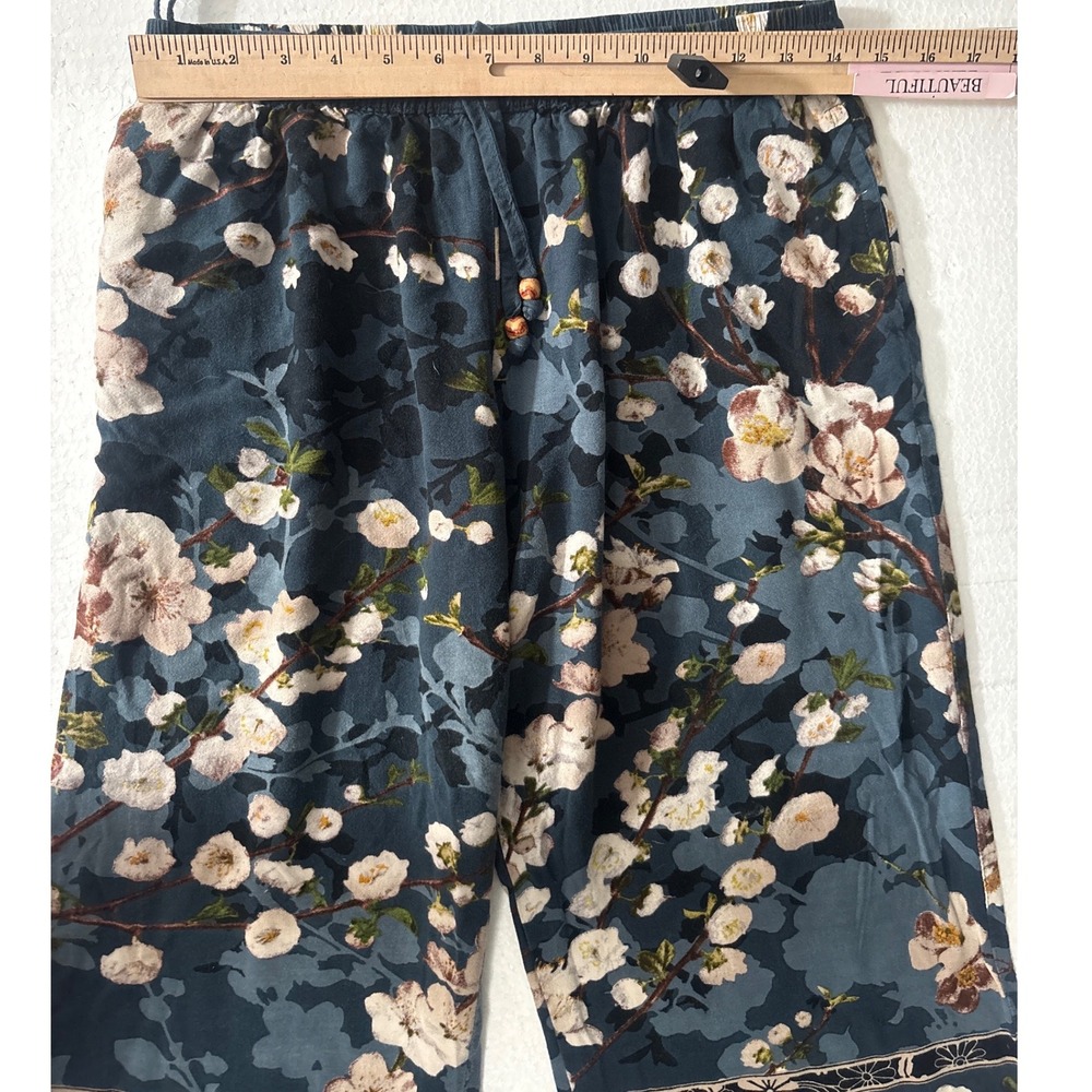 Y2K Signals vintage Pants Womens Small Blue Floral Wide Leg Palazzo Drawstring - Picture 8 of 11